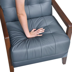 English Elm Modern Tufted Leather Accent Chair with Walnut Wood Frame, Upholstered Seat, Compact Stylish Design Blue 28 L x 21 W x 25.75 H B011P271924