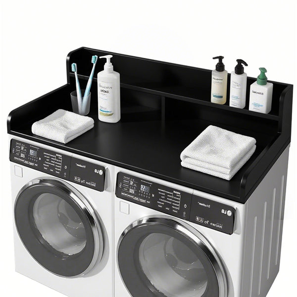 English Elm 2-Tier Washer and Dryer Countertop 54" x 27.5" Laundry Topper with 2.75" Guard – Durable Folding Station Black W3101P352112