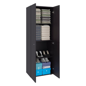English Elm Home Compact 2-Door Closet System with Four Fixed Shelves, 66.9" H Black Wardrobe for Small Spaces B200P350349