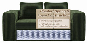 English Elm Sofa in a Box Low Profile Corduroy Floor Couch with Memory Foam for Lounge Living Green W1960P403566