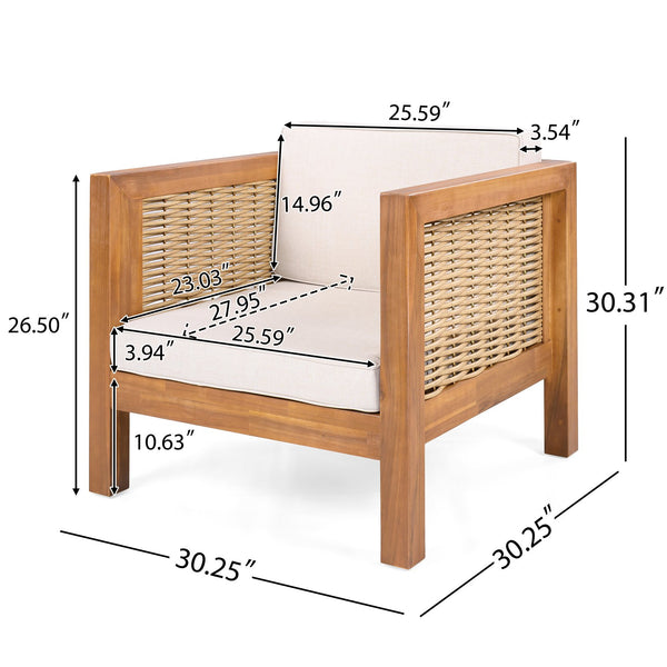 English Elm Acacia Wood Outdoor Lounge Chair with Wicker Arms Teak Finish Patio Seating N779P359686B