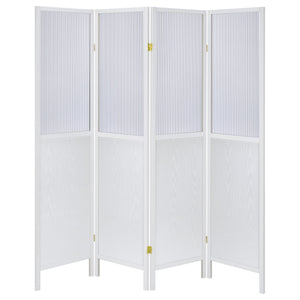English Elm Florentin 4-Panel Room Divider Shoji Screen for Privacy and Light Diffusion with Neutral Wood Finish, Elegant Space-Defining Accent White B062P299811