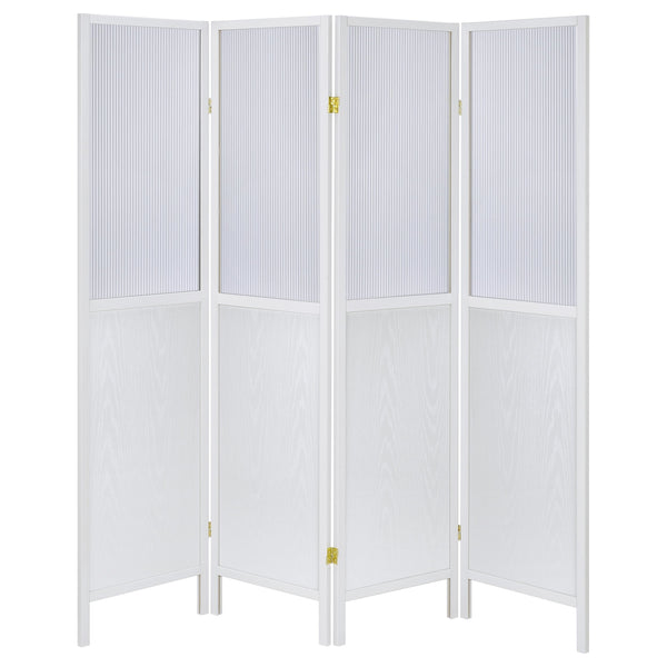 English Elm Florentin 4-Panel Room Divider Shoji Screen for Privacy and Light Diffusion with Neutral Wood Finish, Elegant Space-Defining Accent White B062P299811