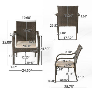English Elm 5 Piece Outdoor Acacia Wood Dining Set with Wicker Chairs and Weather Resistant Cushions N773OD00149G