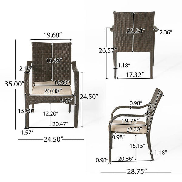 English Elm 5 Piece Outdoor Acacia Wood Dining Set with Wicker Chairs and Weather Resistant Cushions N773OD00149G