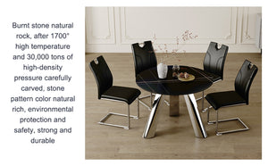 English Elm Table 5-Piece Dining Set: Contemporary Round Sintered Stone Top With 4 Stylish Black Chairs & Legs W2920S00017-GIGA