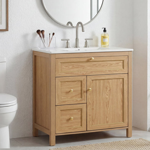 English Elm 30 Inch Fluted Freestanding Bathroom Vanity Solid Wood Soft Close Spa Style W5278S00002