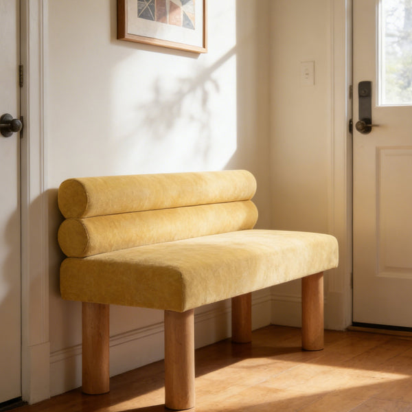 English Elm Upholstered Dining and Entryway Bench with Rubberwood Legs Padded Seat 300 Lb Capacity Natural,Yellow N779P371712Y