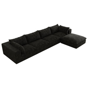 English Elm 157.6" Corduroy Modular Cloud Sofa Feather Fill Deep Lounge Seating for Living Room Black W2824S00185