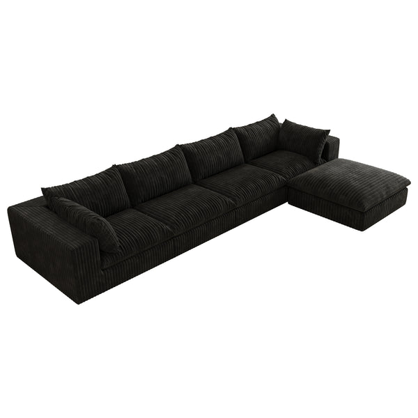 English Elm 157.6" Corduroy Modular Cloud Sofa Feather Fill Deep Lounge Seating for Living Room Black W2824S00185