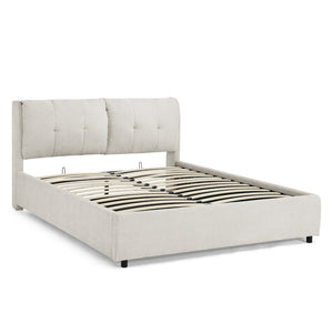English Elm Queen Size Upholstered Hydraulic Platform Bed With Integrated Headboard & Hidden Storage, Beige W1413S00113-GIGA