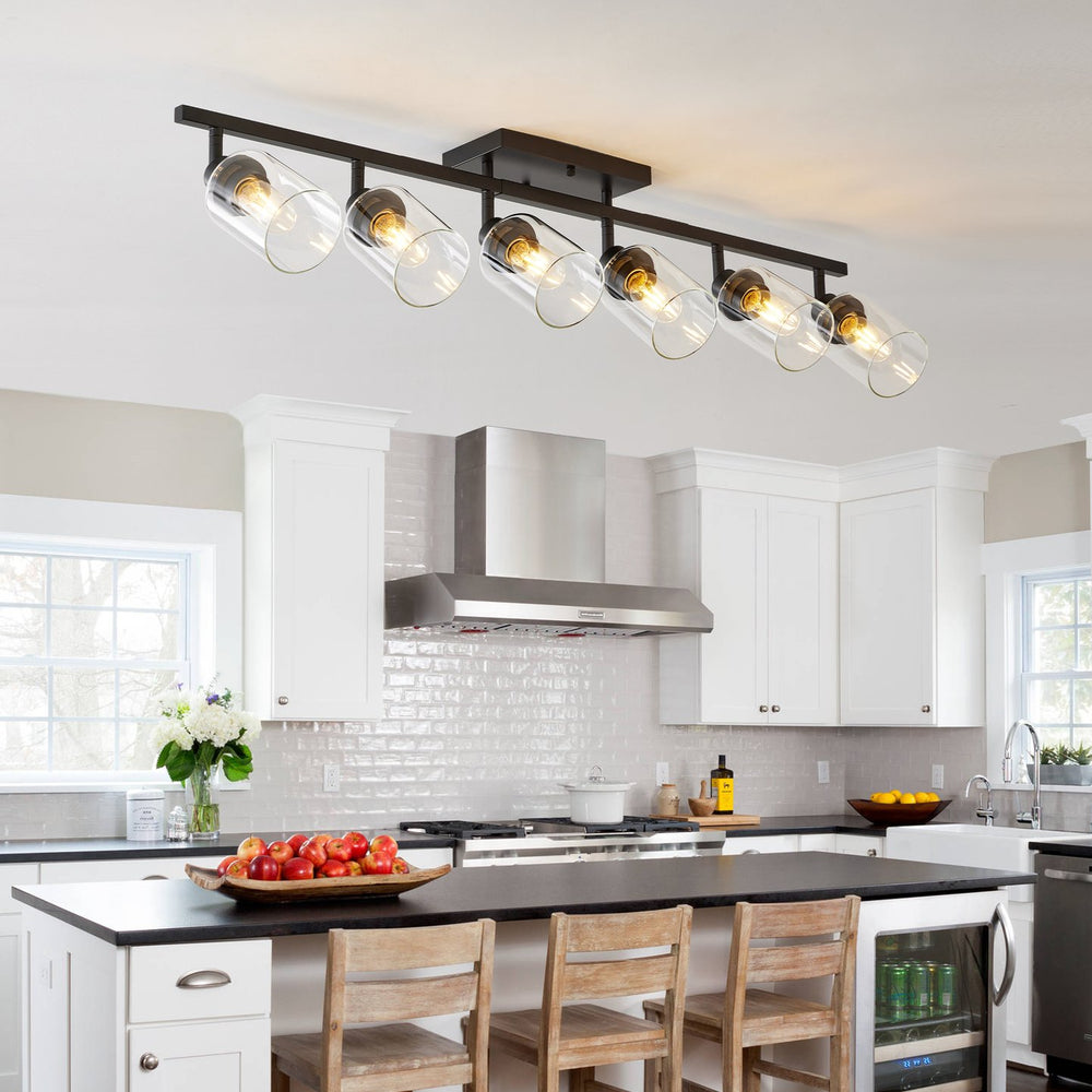 English Elm 6-light Matte Black Iron Track Fixture Rotatable Spotlights with Clear Glass for Kitchen Halls W1340P456180