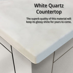 English Elm White Double Bath Vanity 84 in W x 22 in D with White Quartz Top, Solid Wood, Soft-Close Drawers and Ample Storage B2731P258968