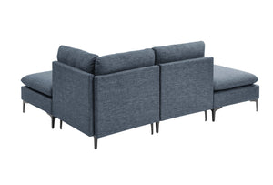 English Elm Linen Upholstered Modular Sectional Sofa with Black Metal Legs for Modern Living Dark Blue B2748S00118