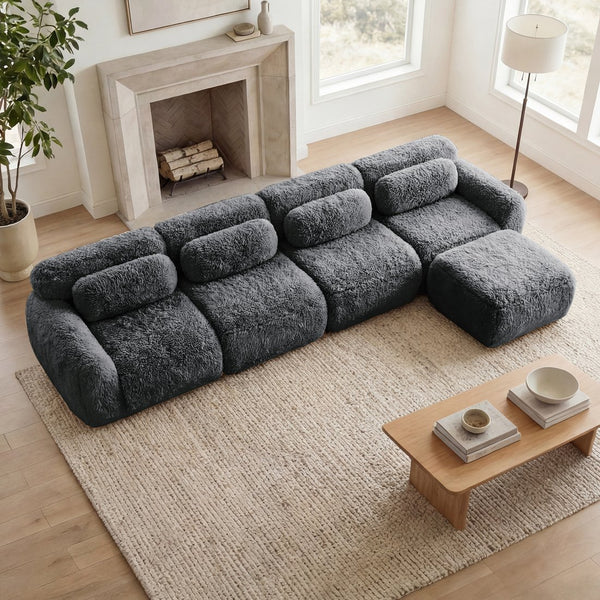English Elm L-shaped Modular Plush Sectional Sofa with Cloud Foam Cushions for Cozy Living Spaces Dark Grey W714S01554