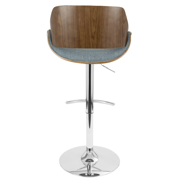 English Elm Mid-century Modern Swivel Barstools Blue Woven Fabric Chrome Base Set of 3 B202S00839