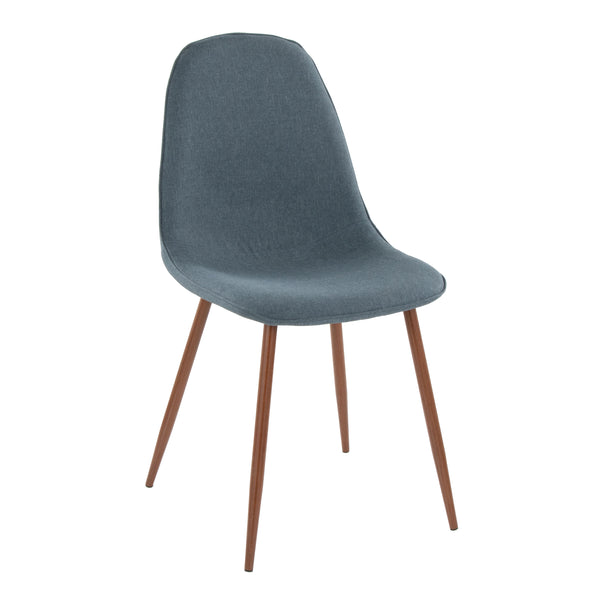 English Elm Dining Set with Tempered Glass Top Walnut Metal Legs and Blue Upholstered Seating B202S01426