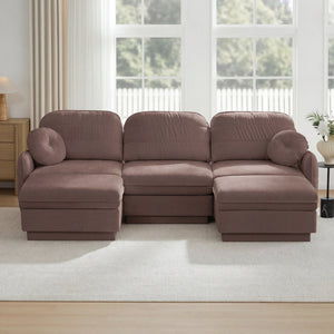 English Elm 105" Chenille U-shaped Sectional Sofa Deep Seat Cloud Couch with Movable Ottoman Rose Dust W714S01779