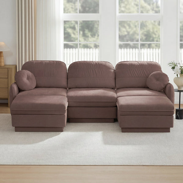 English Elm 105" Chenille U-shaped Sectional Sofa Deep Seat Cloud Couch with Movable Ottoman Rose Dust W714S01779