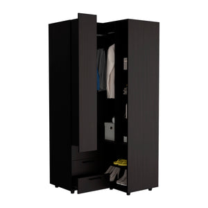 English Elm Ursine Corner Armoire Black — Space-Saving Engineered Wood Wardrobe with Multiple Compartments, Durable Elegance B092S00296