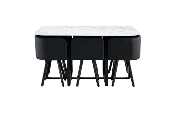 English Elm 7-piece Faux Marble Dining Set with Pu Chairs and Iron Base for Small Spaces W3875S00010