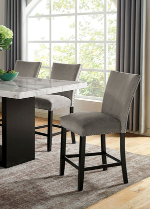 English Elm Genuine Marble Top Counter Height Dining Set with Six Nailhead Upholstered Chairs B2741S00766
