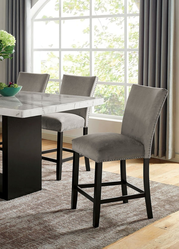 English Elm Genuine Marble Top Counter Height Dining Set with Six Nailhead Upholstered Chairs B2741S00766