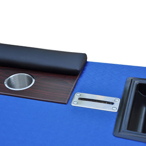 English Elm 96" Casino Style Poker Table with Speed Cloth Felt Racetrack and Steel Cup Holders Blue W2748S00017