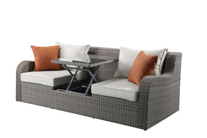 English Elm Salena Beige Fabric & Gray Wicker Sectional Sofa w/Hidden Lift Table, 2 Ottomans & Water‑Resist Cushions B2726P288343