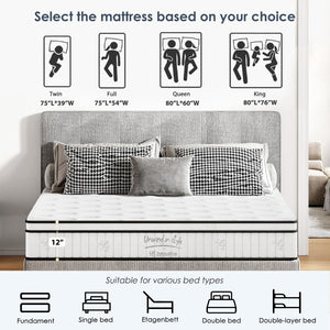 English Elm Queen Hybrid Mattress 12 Inch Memory Foam Pocketed Coils Medium Firm Cool Sleep W2889P453418