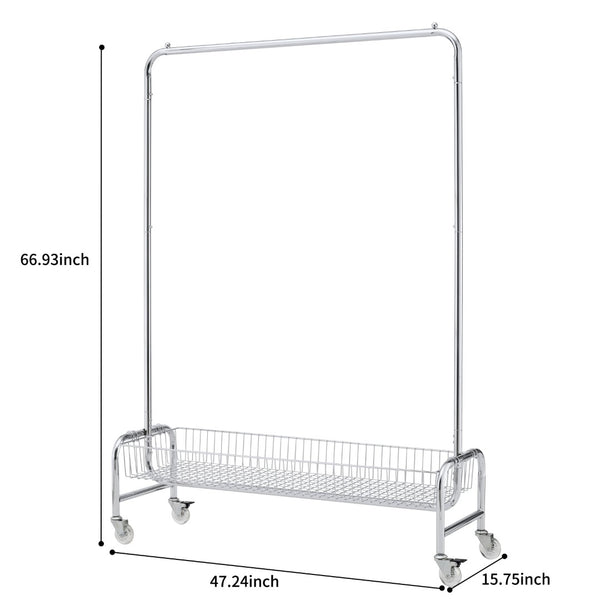English Elm Garment Rack on Wheels with Dual Hanging Rods Lower Basket and Locking Casters W1903P203897
