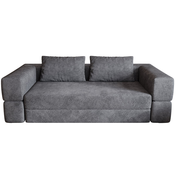 English Elm Sofa Convertible Memory Foam Sleeper Couch with Rectangle Pillow & Removable Cushions, Modern Chenille Lounge for Bedroom Grey W3670P355586