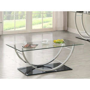 English Elm Amelia Chrome U-Shaped Glass Top Coffee Table — Modern Rectangular Mirror Metal Desk with Ergonomic Curve B062P328678
