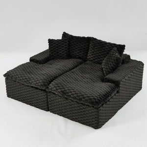 English Elm Black Turtle Velvet Double Chaise Lounge - Plush Dual Sofa For Ultimate Comfort & Style, 400 Lbs Capacity W3371S00034