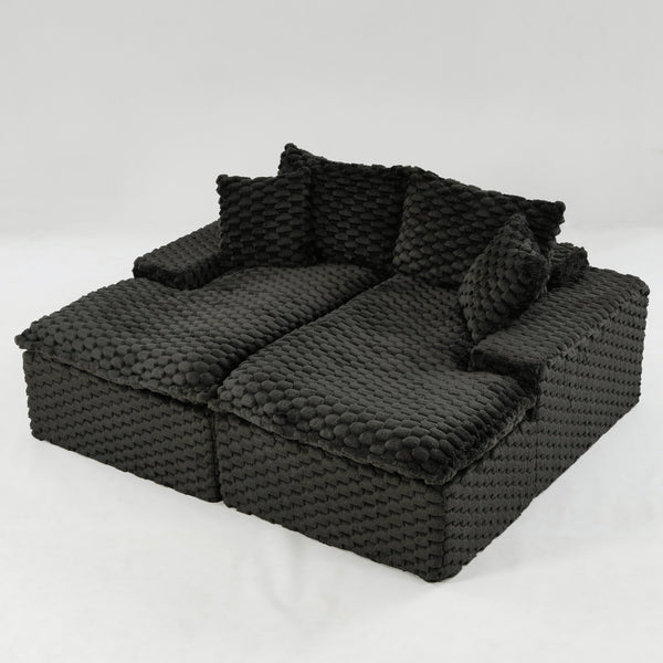 English Elm Black Turtle Velvet Double Chaise Lounge - Plush Dual Sofa For Ultimate Comfort & Style, 400 Lbs Capacity W3371S00034