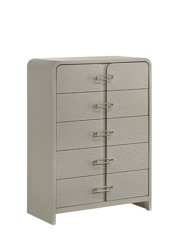 English Elm Aria Modern King Bedroom Set with Upholstered Headboard Built-in Lighting Storage B009S01905