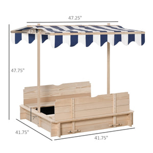 English Elm Kids Fir Wood Outdoor Sandbox with Canopy Shade Cover and Two Removable Benches T3971P438613