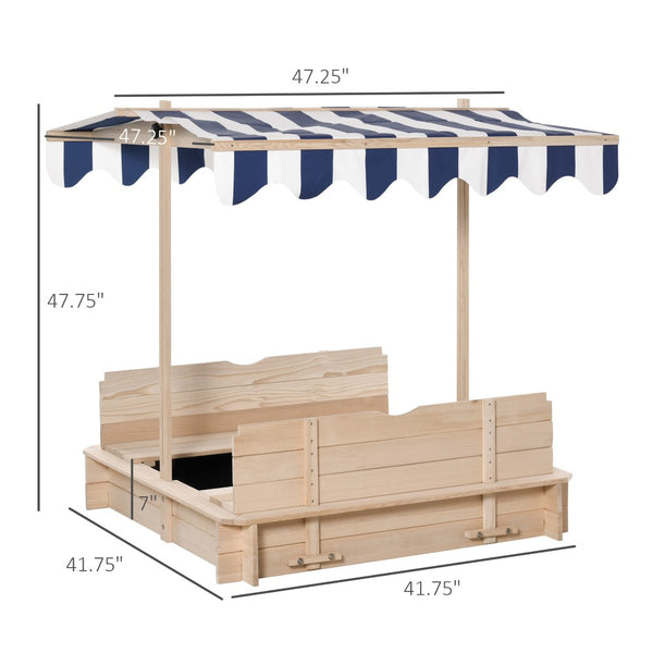 English Elm Kids Fir Wood Outdoor Sandbox with Canopy Shade Cover and Two Removable Benches T3971P438613
