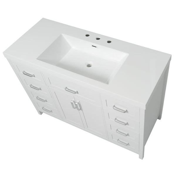 English Elm Christopher Knight Home® - 48" Bathroom Vanity with Sink Combo | 2 Doors 8 Soft-Close Drawers, Resin Top, Pine Legs White N759S337621K