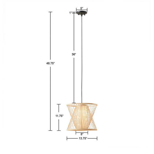JLA Home INK+IVY - Geometric Aria Bamboo Pendant Light — Sculptural Rattan Shade, Warm Diffused Glow for Modern Coastal & Boho Decor II151-0136