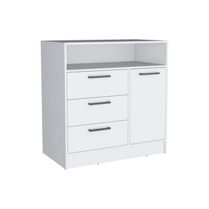 English Elm Omaha Dresser with 3 Spacious Drawers and Single Cabinet Storage, Sleek Pulls, Durable Wood Finish White 38 L x 25 W x 4 H B070S00227