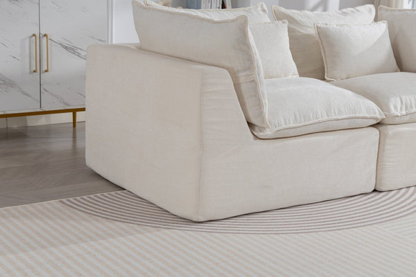English Elm 74.8" Oversized Modular Cloud Sofa Deep Seat Cotton Linen Upholstered Living Room Couch Ancient White W2530P458026