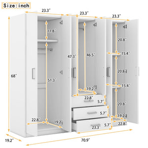 English Elm 6-doors Mdf Wardrobe with Large Drawers Streamlined Bedroom Storage Modern Design White N820000010K