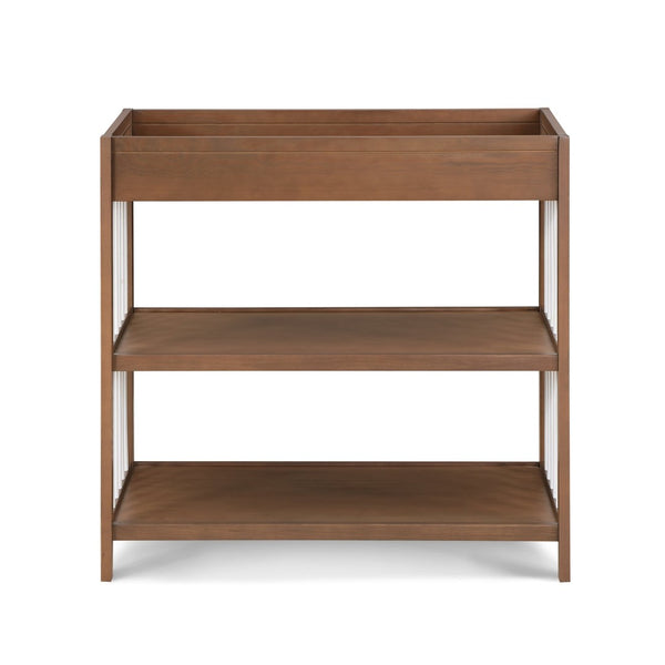 English Elm Pixie Mid-century Nursery Changing Table with Spindle Sides and Open Storage Shelves Walnut B022P204853