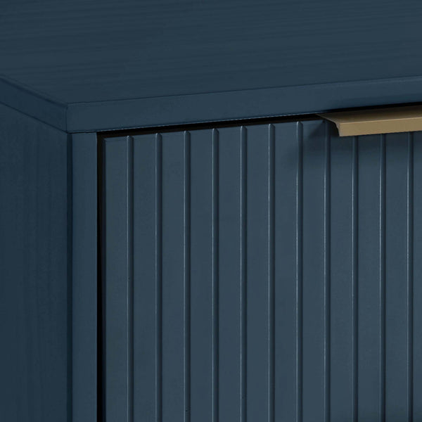 English Elm Granville 38" Dresser In Luxurious Midnight Blue - 3 Drawers, Ribbed Design, Gold Hardware, Modern Glam B365S00077