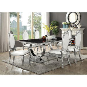 English Elm Sharli 7-Piece Creamy White And Chrome Dining Set - Elegant Table & Chairs For Modern Gatherings B062S01037-GIGA