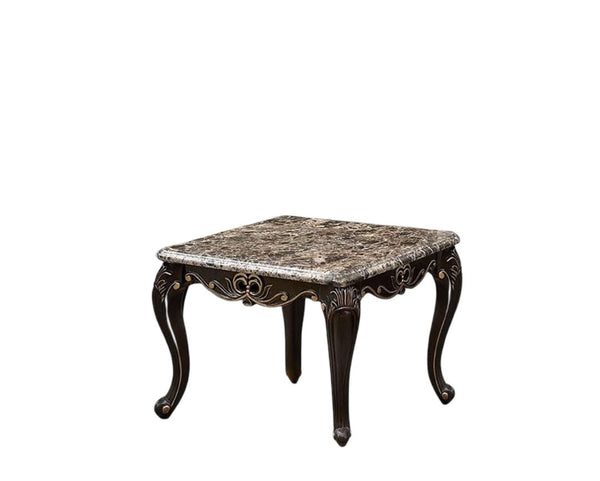English Elm Square Ornate End Table 27.5"W Dark Walnut Marble Top Cabriole Legs Gold Accents Traditional Charm B2741P378468