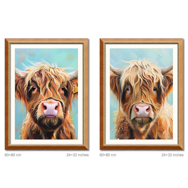 English Elm Set Of 2 Highland Cow Framed Canvas Prints – Rustic Farmhouse Wall Art For Living Rooms & Bedrooms T3976P383235-GIGA