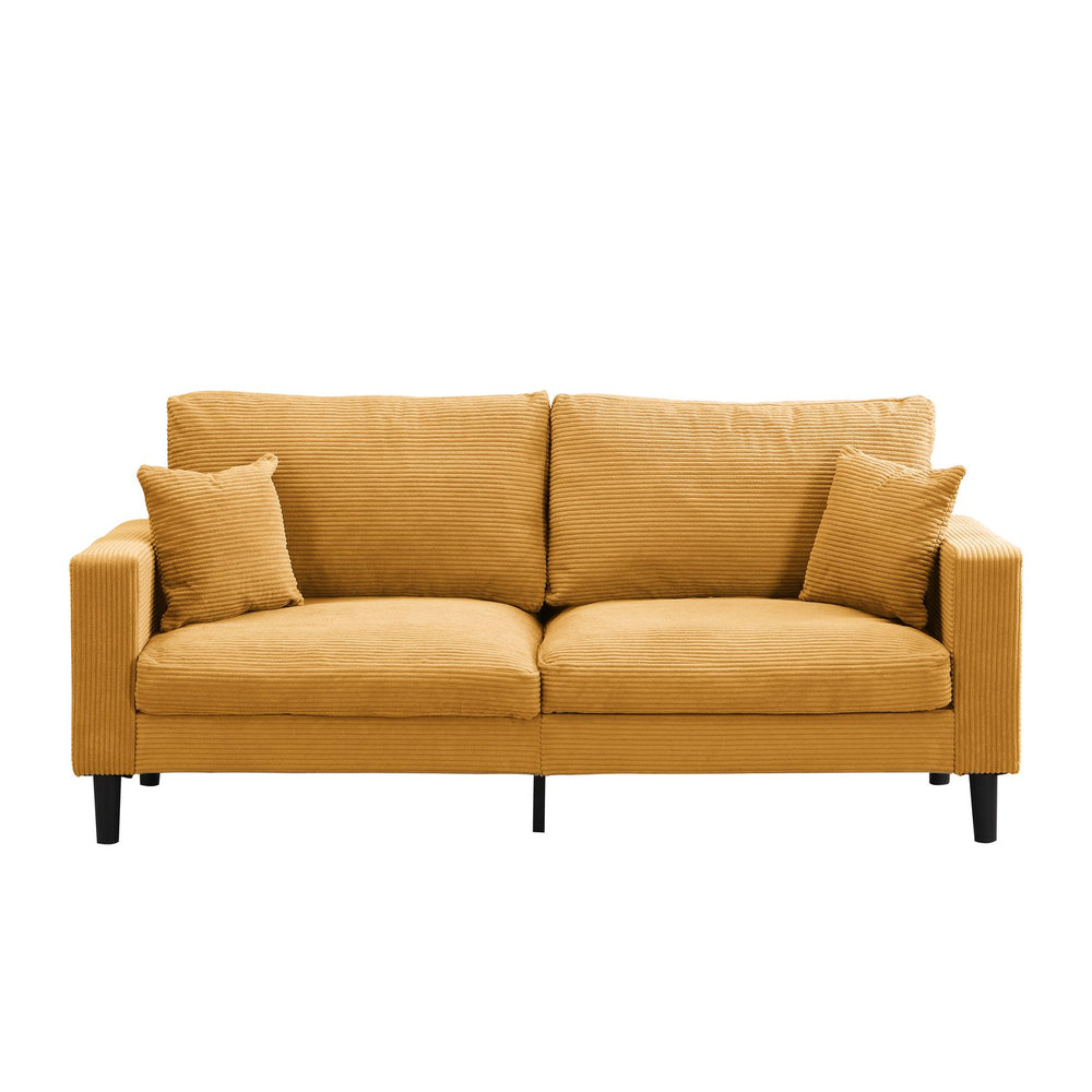 English Elm 74" High Resilience three seater Sofa with Corduroy Upholstery, Plush High-Density Cushion, Sturdy Wooden Frame, Stylish Apartment Seating Orange 35.83 L x 31.9 W x 12.6 H W2297P264469