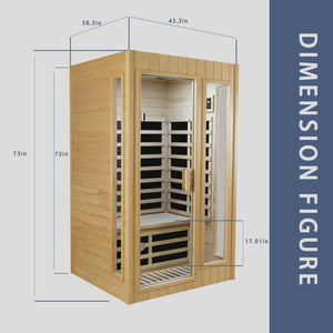 English Elm Hemlock Wood Two Person Far Infrared Indoor Sauna with Bluetooth and Led Lighting W2611S00002